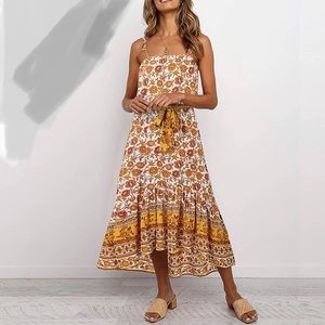 NEW WITHOUT TAGS ABIGAIL GOLD YELLOW BOHO GYPSY SUN DRESS MAXI